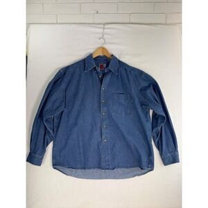 Vintage Sunbelt Shirt Mens XL Blue Denim Long Sleeve Button Front Casual 90s